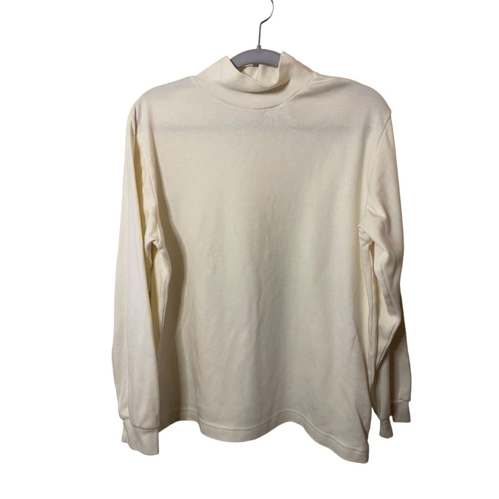 Laura Gayle mock turtleneck cream long sleeve tshirt Sz‎ L - flawed